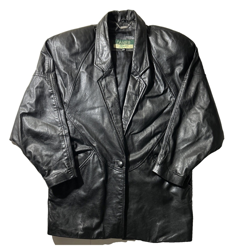 VTG 90s Danier Sport Genuine Leather Jacket - Black Padded Shoulder - Women's XS
